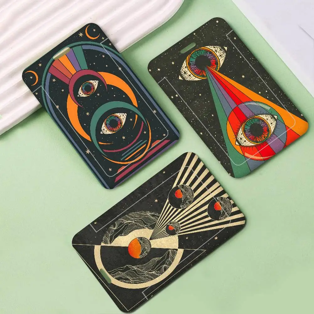 

Retro Bohemian Psychedelic 70s Work Card With Lanyard ID Work Card Holder Bags Case Cover Identity Business Credit Card Holder