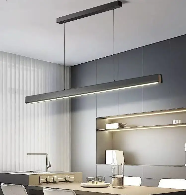 

LED Restaurant Chandelier Modern Simple Long Strip Dining Table Dining Room Bar Lamp Nordic Minimalist Office Lights