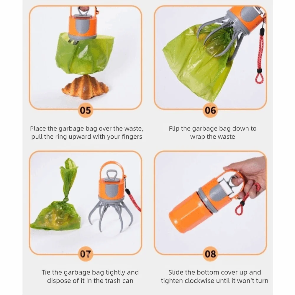 ที่ตักอุจจาระสุนัขแบบไม่ต้องสัมผัส พกพาสะดวก ทำจากพลาสติก มีหกขาพร้อมเชือกแขวน ใช้สำหรับตักอุจจาระสัตว์เลี้ยง เหมาะสำหรับการตั้งแคมป์