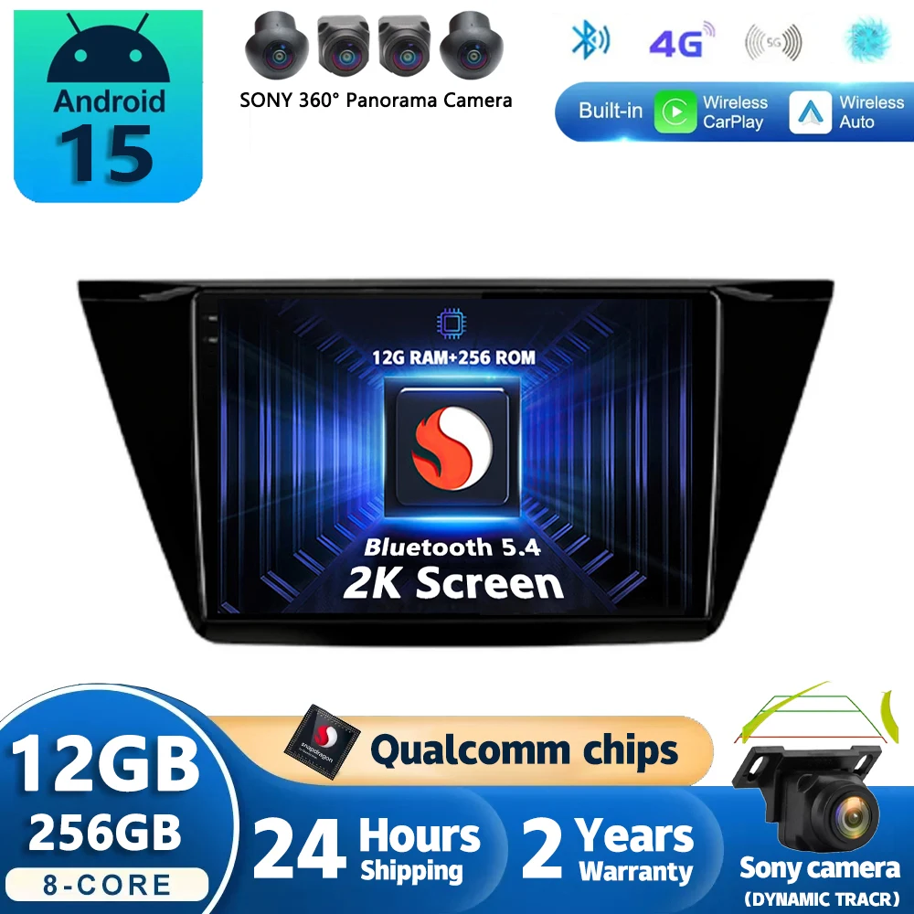 폭스바겐 VW 투란 2015 2016용 안드로이드 15 카플레이 카 라디오, 네비게이션 멀티미디어 플레이어 스테레오 WiFi+4G 비디오 블루투스 360 카메라