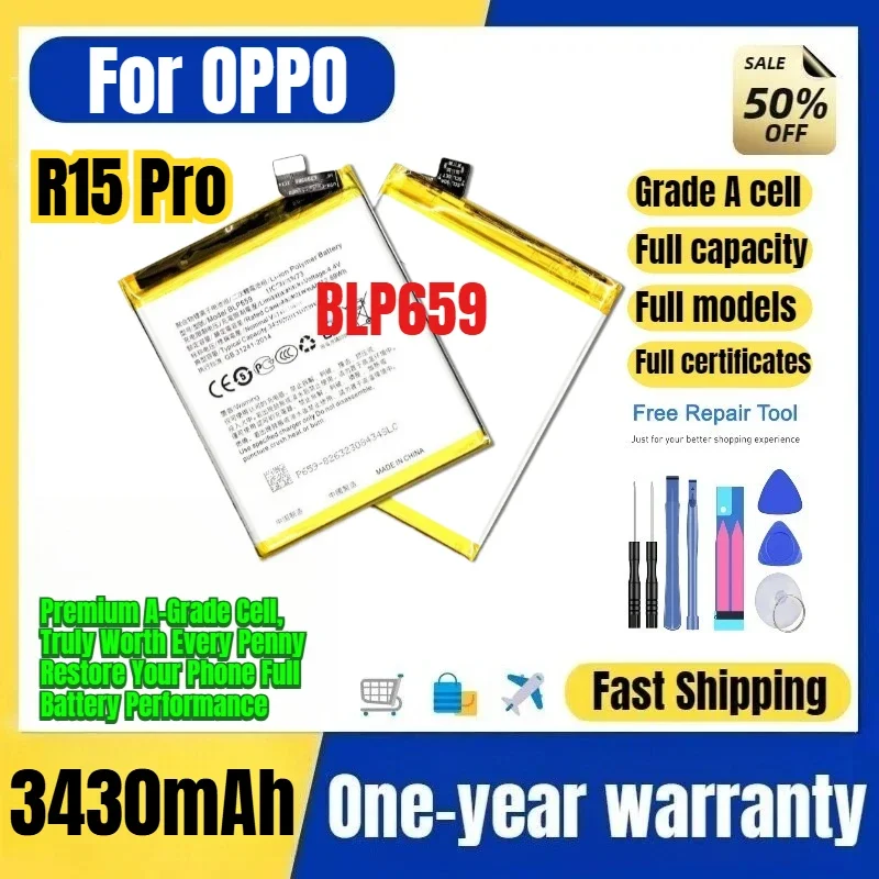 BLP659 for OPPO R15 Pro Phone Battery 0 Cycle High Quality High Capacity Battery Replacement Bateria Grade A Cell with Tools
