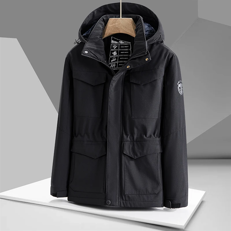 ذكر صالح الشتاء سترات متعددة جيب البضائع الرجال معاطف الشتاء الطويلة أسفل السترات مقنعين معطف سترات دافئة غير رسمية سترات ذات نوعية جيدة