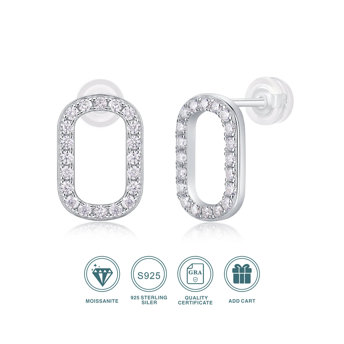 

JIUZUAN 2pcs Moissanite Oval Earrings S925 Sterling Silver Plated 18k Gold Sparkling Valentine's Day Wedding Anniversary Gift