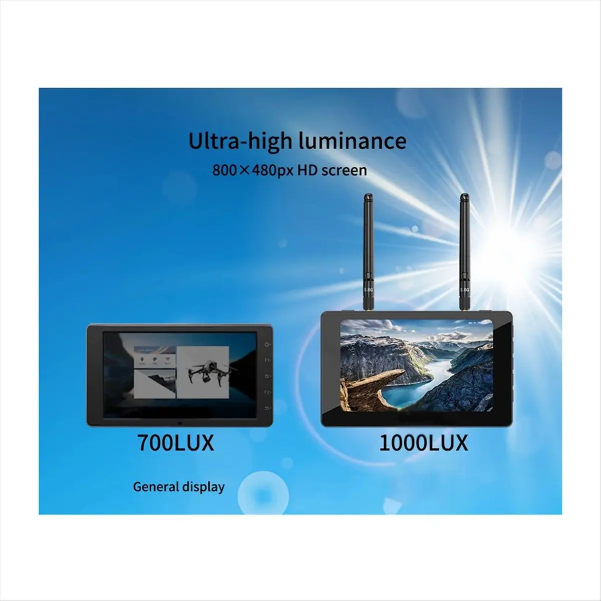 

A23G 5-дюймовый дисплей для дрона с DVR, IPS 800x480, 5.8G 40-канальный разнесенный приемник, 1000 люкс, FPV HD-дисплей для радиоуправляемых дронов и пультов управления