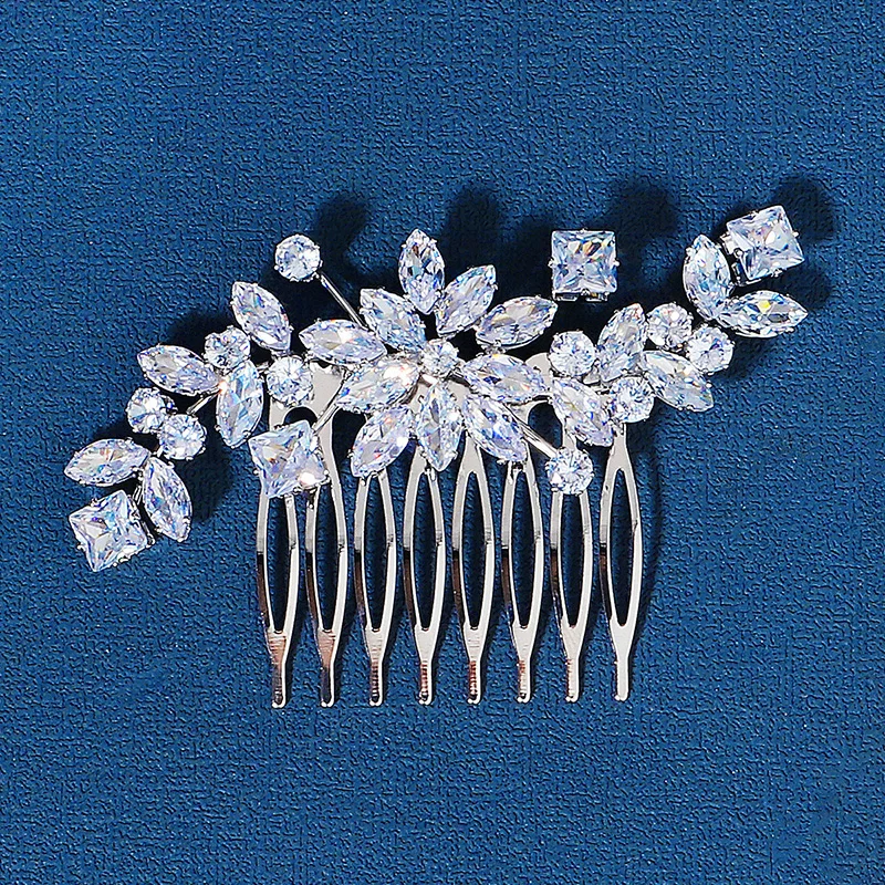Luxury Cubic Zirconia Flower Hair Combs Clips for Women Headdresses For Girlfriend Valentine's Day Gifts