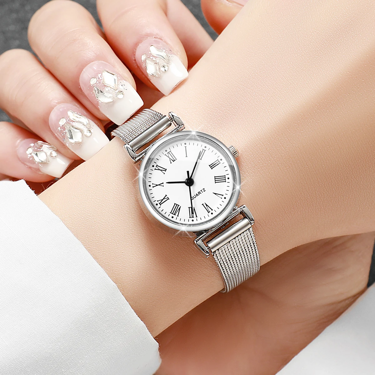 1/2 pçs moda roma dial feminino relógio de quartzo casual malha banda senhoras relógios de pulso reloj mujer (sem caixa)