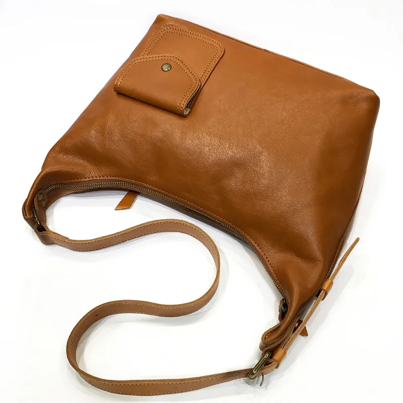 Vegetable Tanned Leather Handbag Purse For Women Simple Single Crossbody Bag With Adjustable Straps Genuine Leather Shoulder Bag