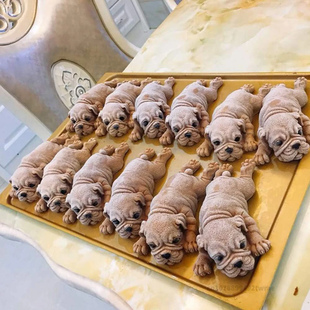 3D Dog Pet Silicone Mold DIY Fondant Chocolate Candy Decoration Mold Baby Birthday Cake Decorating Baking Accessories Tools