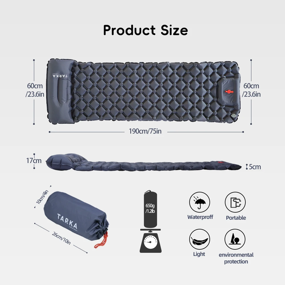 TARKA Inflatable Camping Mats Air Cushion With Pillow Outdoor Tourist Sleeping Pad Self-Inflating   Mattress For Hiking Climbing