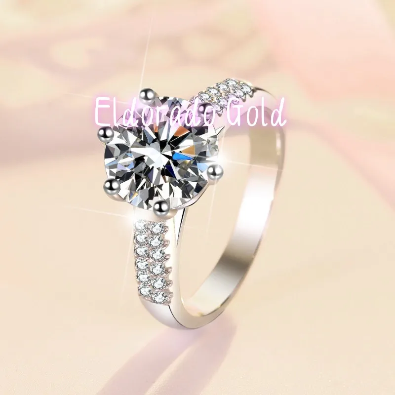 

Eldorado Gold Moissanite 3 Carat PT950 Platinum Six-Prong Crown Women's Ring - Clear moissanite, valuable platinum, timeless sty