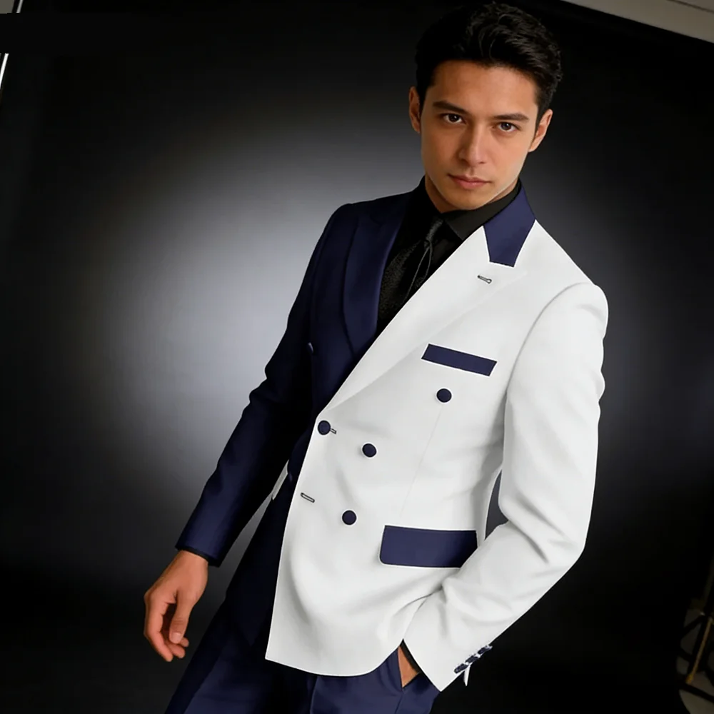 

Slim Fit Wedding Tuxedo for Men Peak Lapel Double Breasted Blazer Suit Formal Business Groomsmen Smoking Outfit Wedding Attire