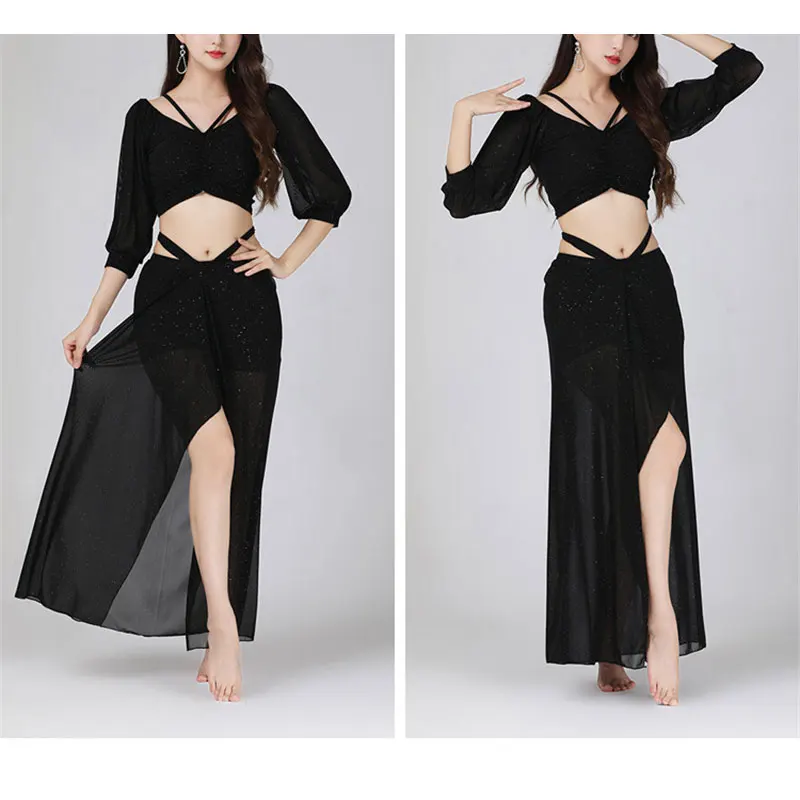 

Adult Belly Dance Crop Top Skirt Set Women Oriental Bellydance Costume Lady Stage Performance Practice Clothes Class Lesson Wear