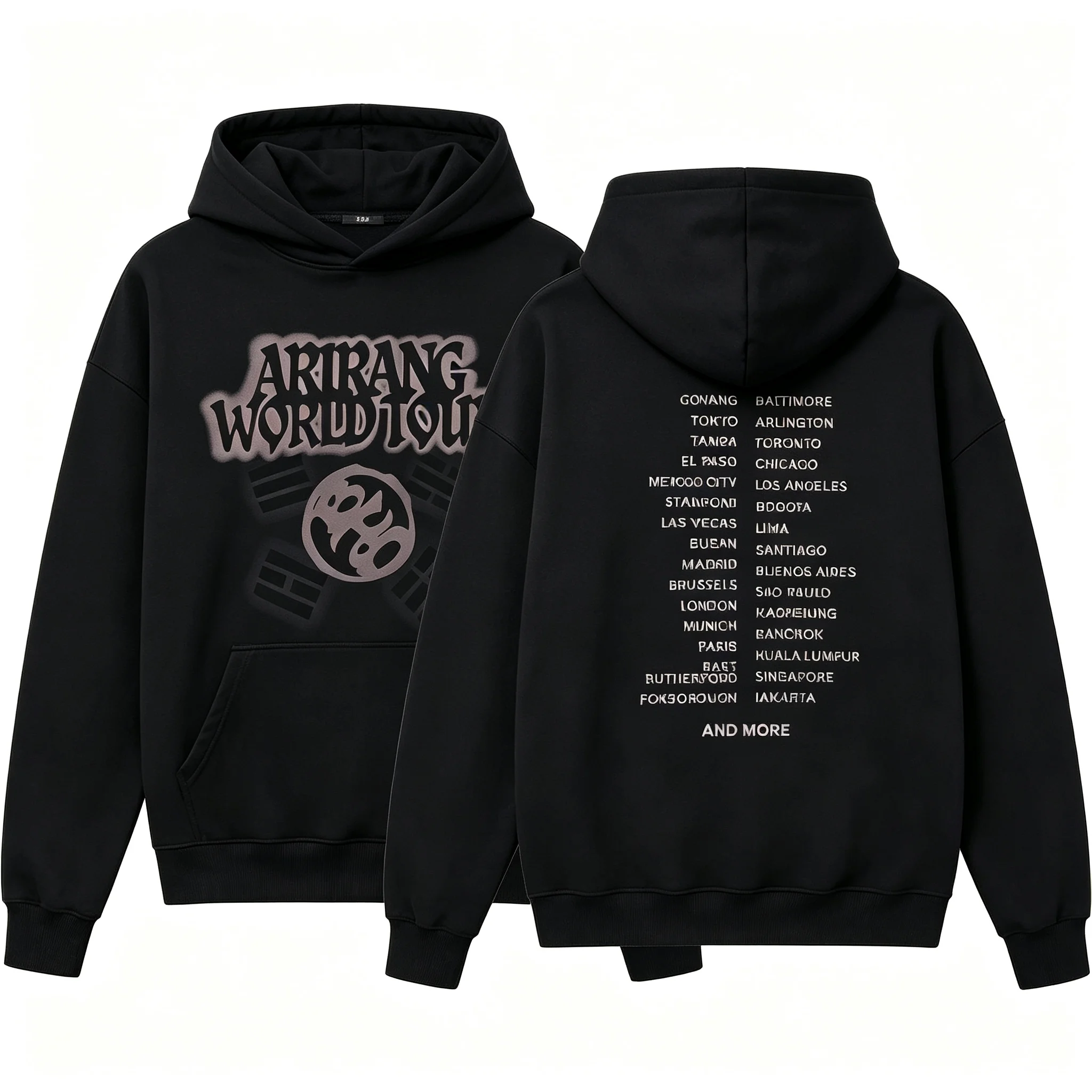 Oversized Arirang World Tour Hoodie No Drawstring Double Sided Graphic Printed Concert Tour Sweatshirt Unisex Streetwear Hooded