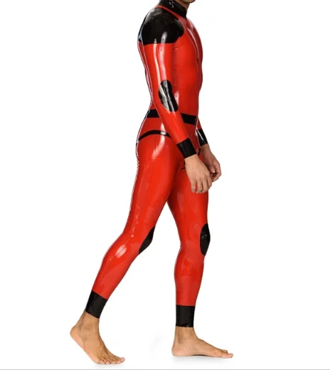 Fetish  Latex 100% Rubber Gummi Anzug Rot Suit Catsuit Ganzanzug Bodysuit Party Sexy uniform