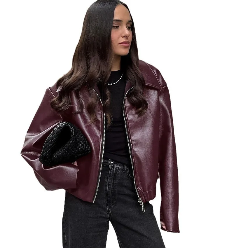 فضفاض دراجة نارية Sle Faion ملابس خارجية معطف المرأة الخريف الشتاء جديد وصول Thiened ort معطف سستة إغلاق اللون