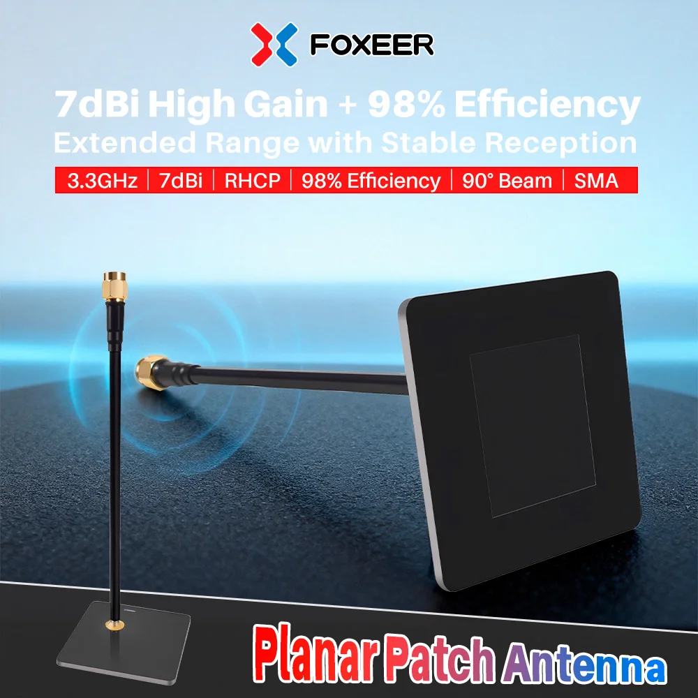 Foxeer 3.3G 7dBi RHCP Patch Directional Flat Panel Antenna High Efficiency SMA Connector 90 Degree Beam Angle for FPV Drone