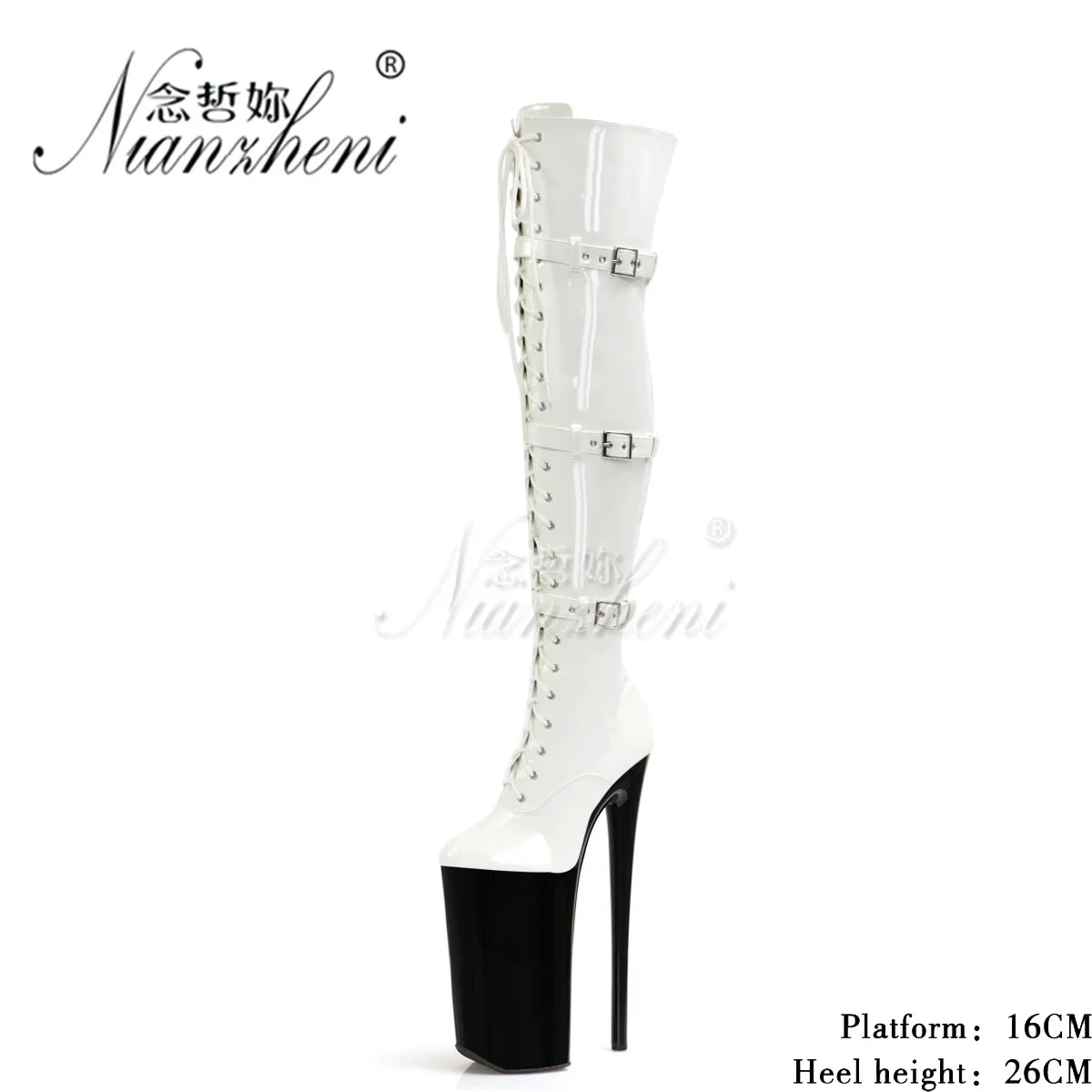 10Inch Exotic Belt Buckle Lace Up Strip Pole Dance Thin Stripper Heels Women's Gothic Shoes Sexy Fetish 26cm Over The Knee Boots