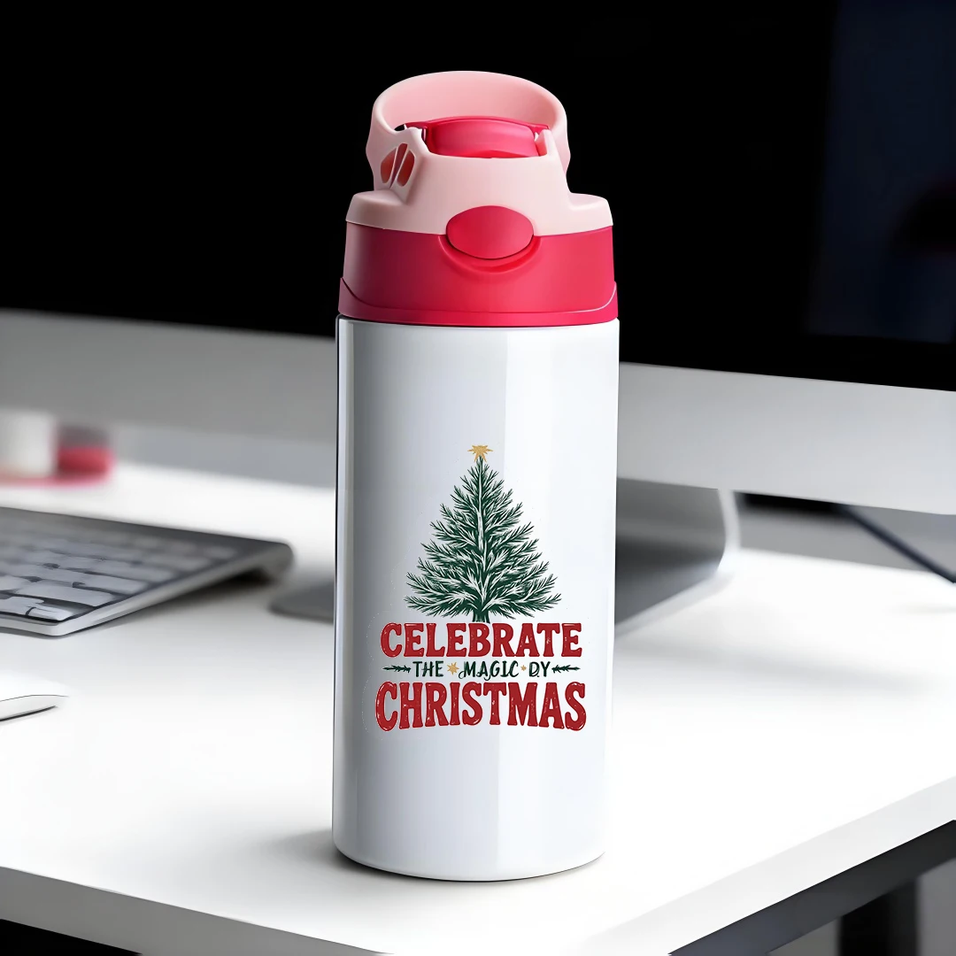 

304 Stainless Steel Insulated Cup + Christmas Tree Sticker Straw Cup Kids' Insulated Cup Holiday Gift Essential for Christmas