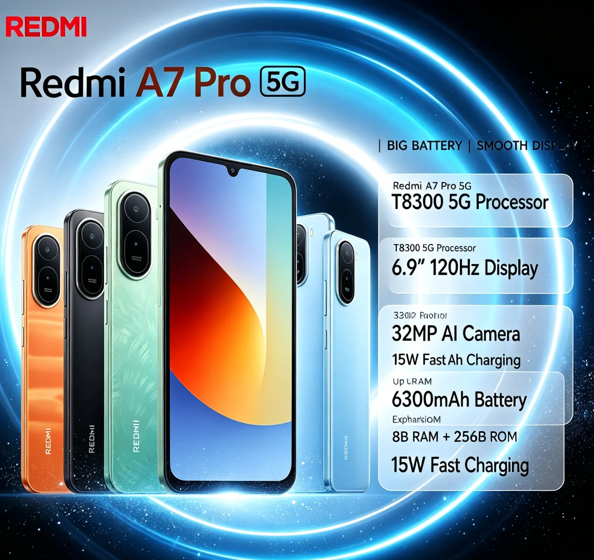 Huge Sale 2026 Unlocked Redmi A7Pro Android Gaming Smartphone 8GB RAM 256GB ROM 6.9 Inch FHD+ Vivid Full‑View Display MediaTek