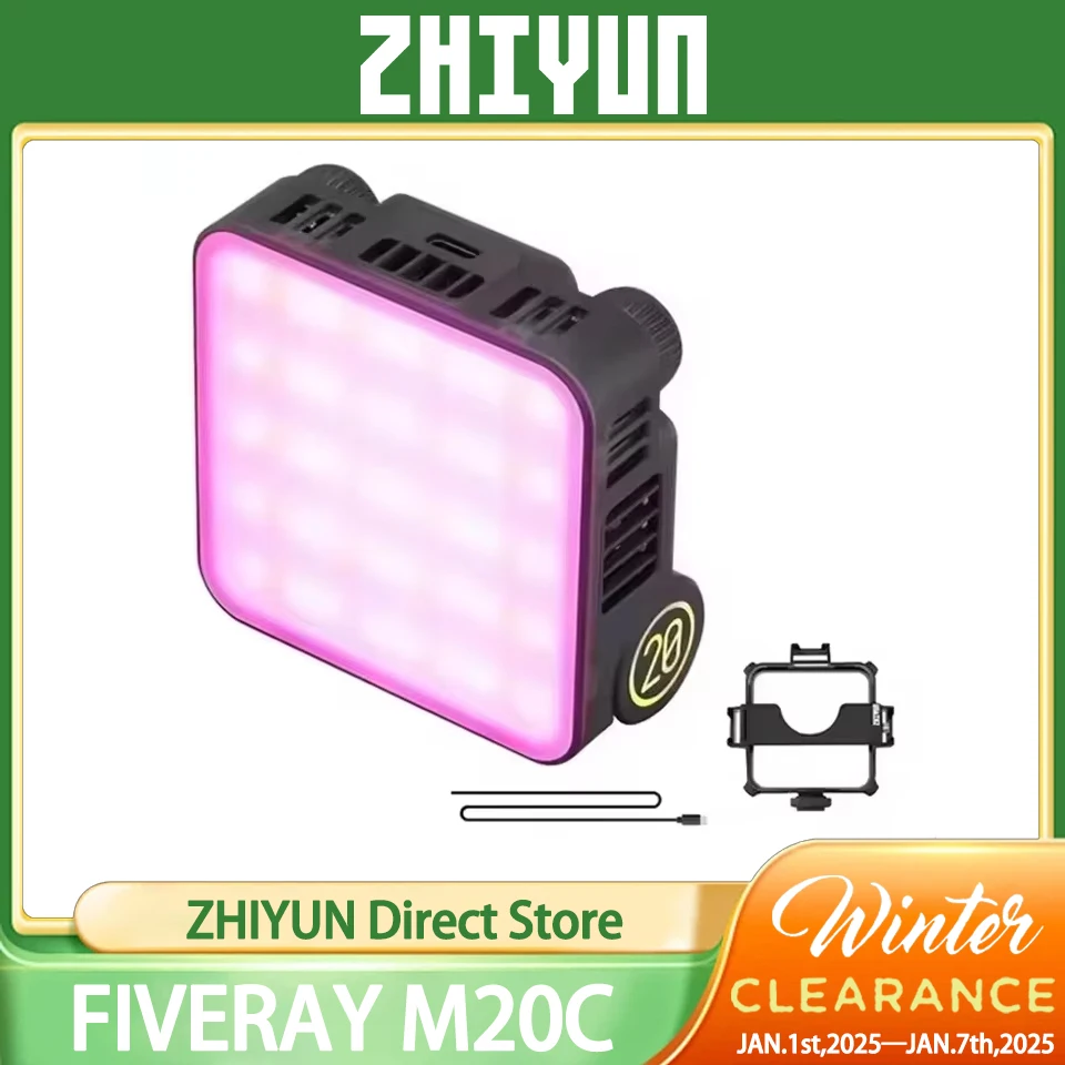 ZHIYUN FIVERAY M20C 20W LED Light RGB/2500K-10000K Mini Photography Light App Control Pocket Fill Light for Vlog Video Live