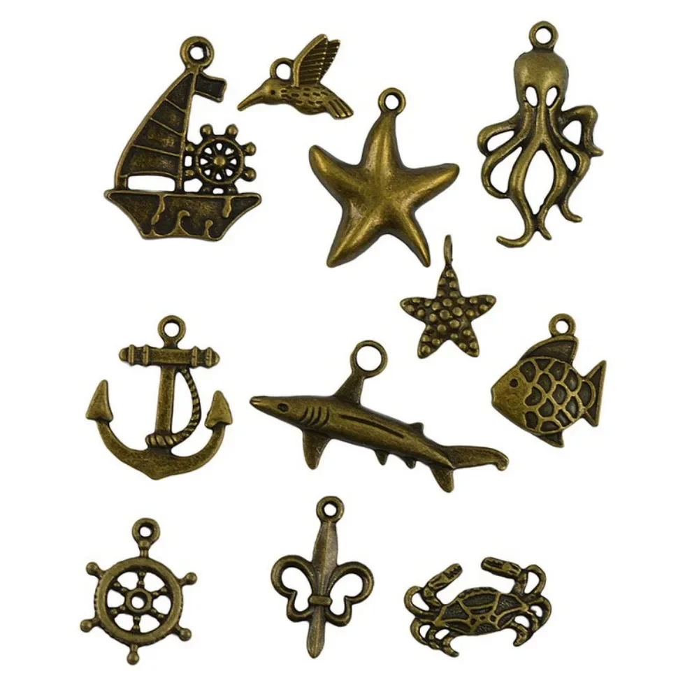 50pcs Mixed  Bronze Steam Punk Nautical Fish Boat Anchor Fitting for Charms Bangle Jewelry DIY Making and Home Art Decro