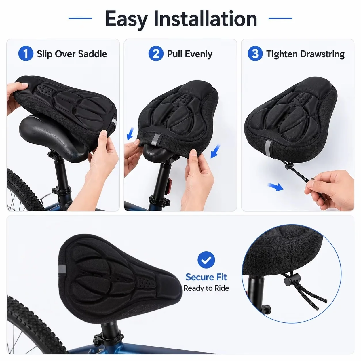 Soft 3D Sponge Padded Bike Saddle Cover Comfort Foam Cushion Seat Mat Breathable Accessory for MTB Mountain Road Cycling Bicycle