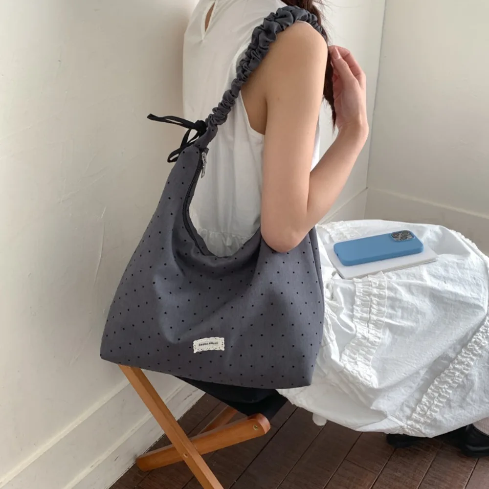 New Zippper Canvas Shoulder Bag Large Capacity Polka Dot Single Shoulder Bag Lightweight Versatile Storage Bag Daily Travel