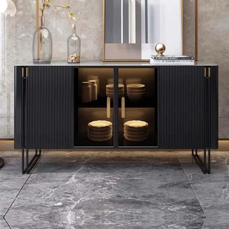 

！@Italian Rock Slab Dining Cabinet, Wall Mounted Integrated Living Room Storage Cabinet, Light Strip High-end Decorative Cabinet