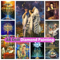 Judaizm Shofar Menora Sparks 5D DIY AB Diamond Painting Star of David Jewish Mosaic Cross Stitch Handcraft Home Decor Gift