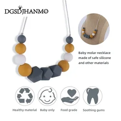 JAHNMO Baby Teether Food Grade Silicone Beads Nursing Mom Necklace Baby Gift BPA Free baby gum chewing pendant Accessories Toys