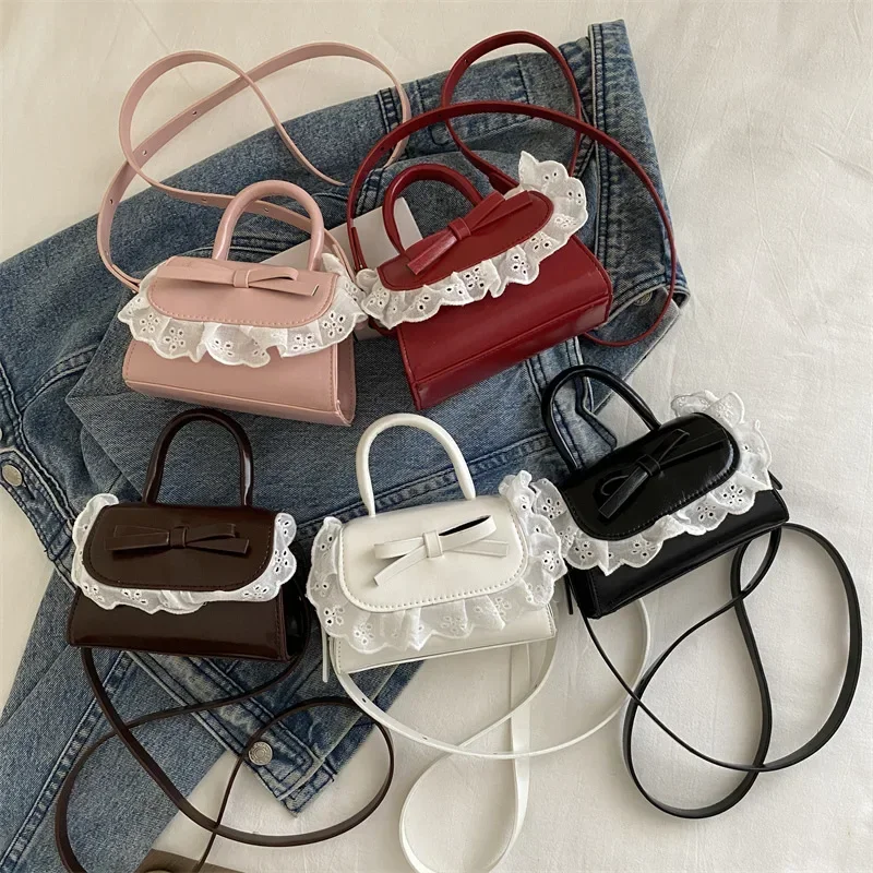 Y2k New Lace Bow Women's Handbag, Ballet Style Fashionable Spliced Crossbody Bag, Mini Versatile Sweet Shoulder Bags