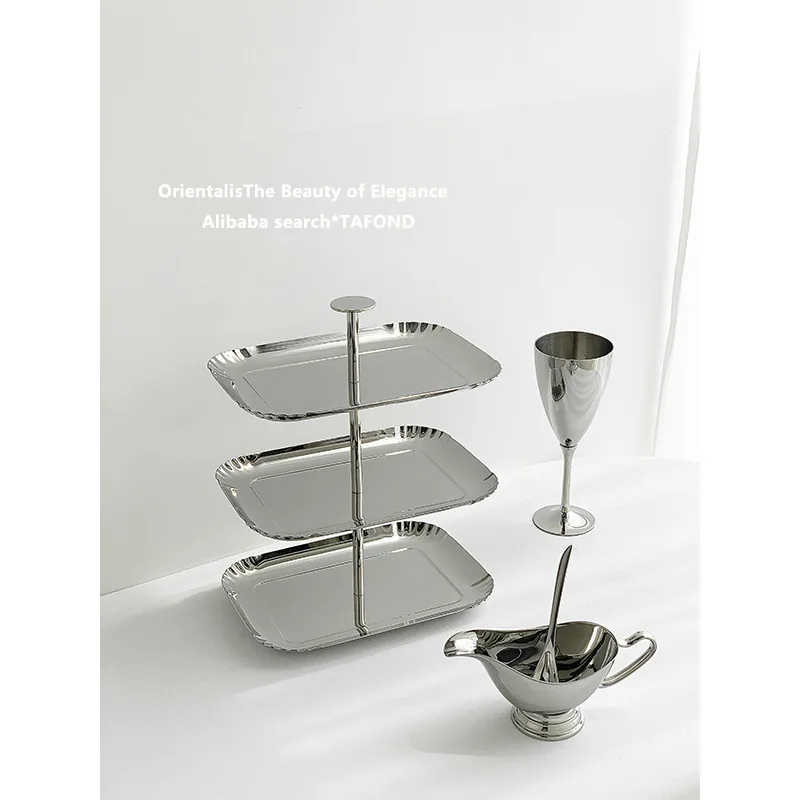 Stainless steel light luxury high-end fruit plate multi-layer afternoon tea snack rack
