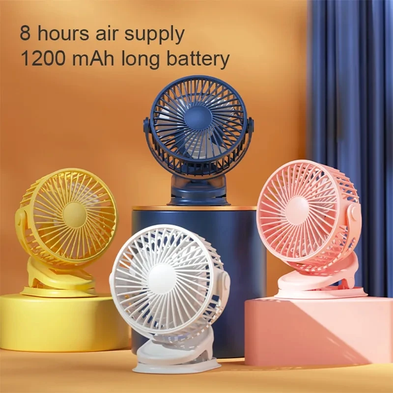 Mini USB Fan Rechargeable Battery Clip Charging Fan with Timer Strong Wind 3 Speed Desktop Portable Quiet Office Camping Outdoor