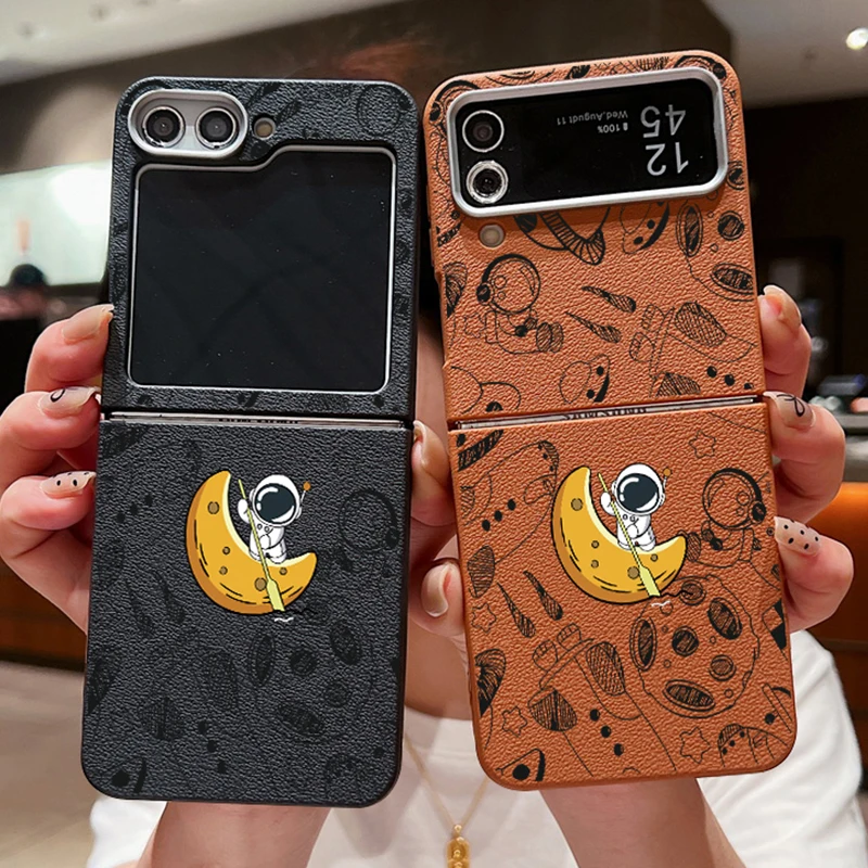 لسامسونج غالاكسي Z فليب 5 6 4 3 5G الكرتون رائد الفضاء للطي جراب هاتف الجلود الملمس بولي TPU غطاء ناعم لسامسونج Z Flip4