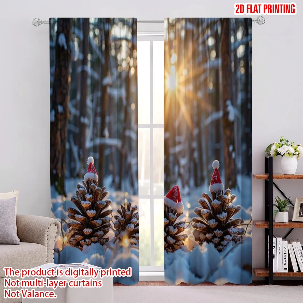 

2pcs 2D flat printing Merry Christmas Popular Party Window Curtains winter holiday Versatile Polyester Without Electricity