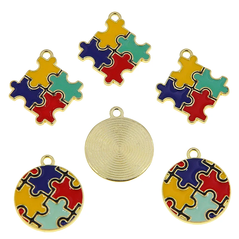 50Pcs 3Styles Charms Enamel Autism Awareness Hot Selling Jigsaw Puzzle Pendant Fit DIY Jewelry Bracelet & Necklace Making