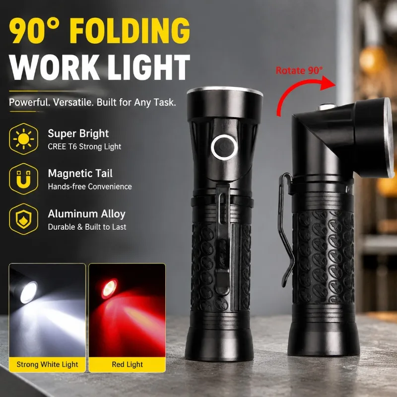 High Brightness Rechargeable Flashlight Multi‑Functional Tail Magnet COB Work Light Inspection Lamp Supports 90 Degree Folding