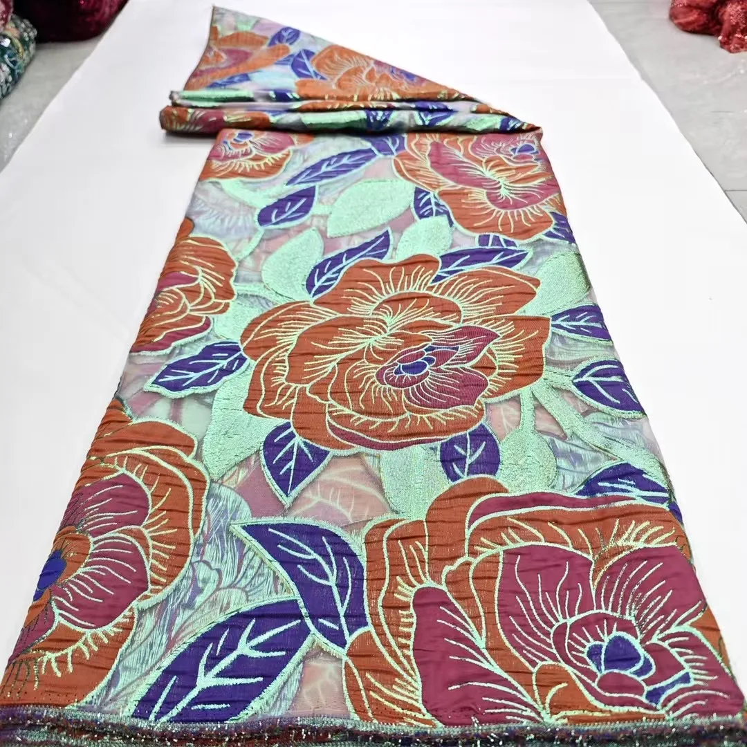 

Новейшая африканская тюлевая сетчатая парчовая кружевная ткань 2025, нигерийская органза, позолоченная жаккардовая кружевная ткань для свадебного платья NHD6361