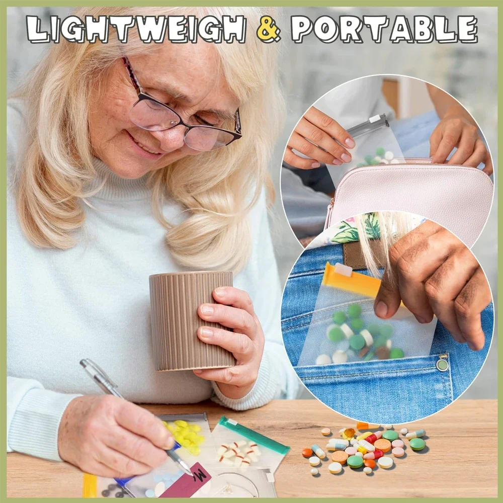 1 قطعة 7/28 قطعة مجموعة أكياس حبوب منع الحمل ، 7 منظمات حبوب الرمز البريدي ، حاوية حبوب السفر الكبيرة القابلة لإعادة الاستخدام ، أكياس الطب المرمزة بالألوان ، تنظيم حبوب منع الحمل