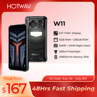 [World Premeire] HOTWAV W11 Rugged Phone 20800mAh 280LM Flashlight 6.6'' FHD+ Smartphone 33W 24MP Night Vision Mobile Phone
