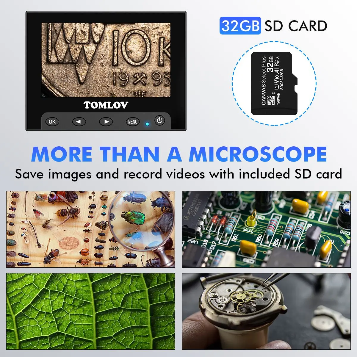 Imagem -04 - Tomlov-microscópio Digital para Reparação Eletrônica Solda de Bateria Coin 4.3 Polegada 1080p 501000x