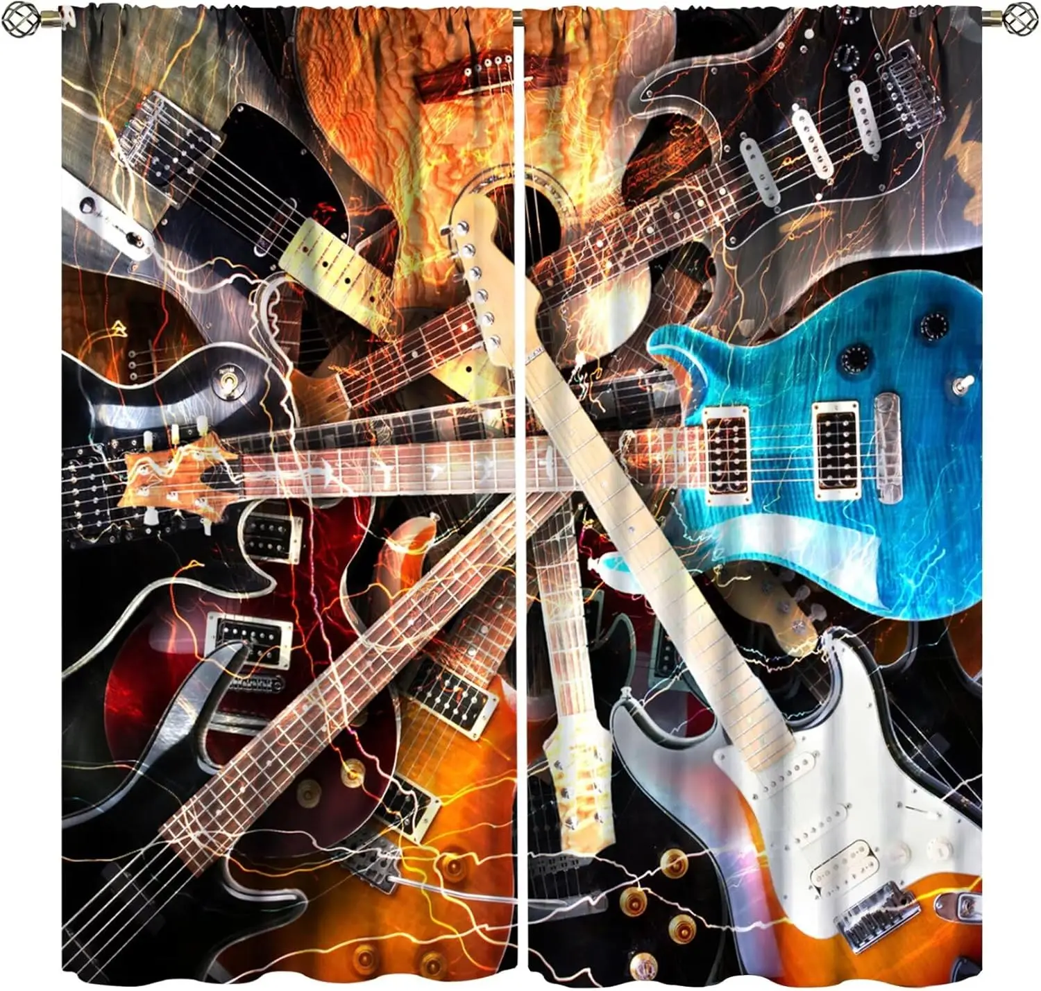 

Музыкальные шторы с гитарным принтом и молнией, с музыкальной тематикой гитары, с креплением на штангу, для спальни, гостиной, дома