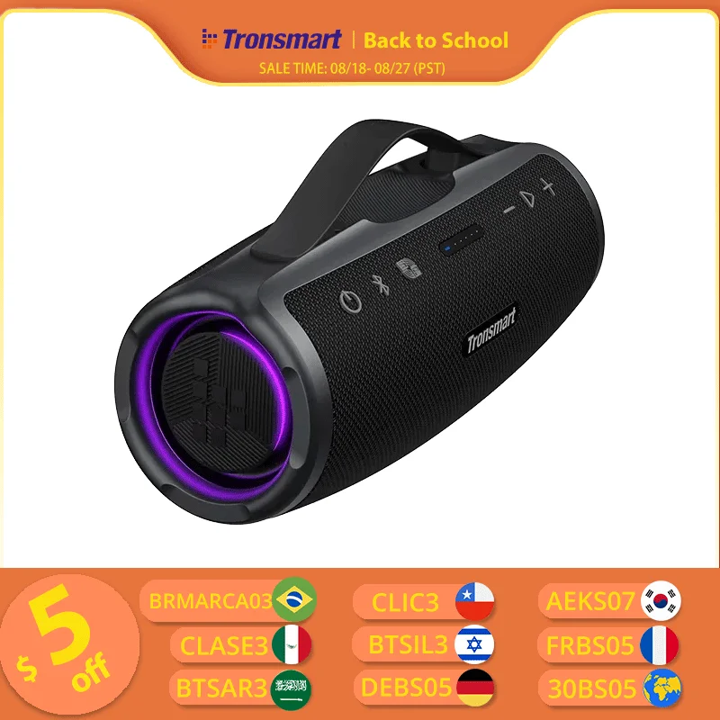 TRONSMART-Enceinte Bluetooth Mirtune S100, 50W, tanche IPX7, batterie externe intgre, poigne rtractable