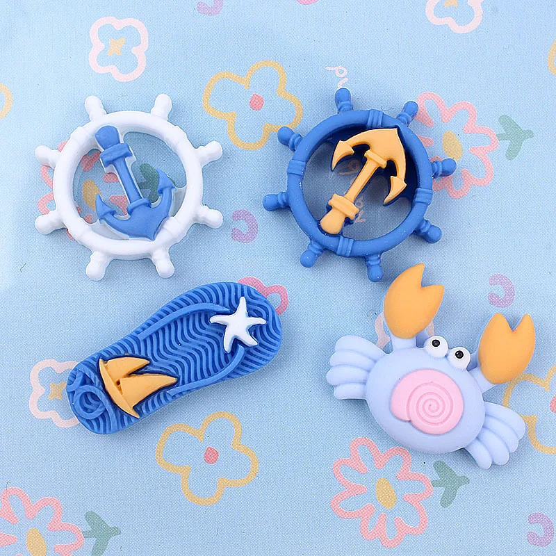 10pcs Diy Resin Accessories Marine Elements Anchor Crab Phone Case Refrigerator Patch Charm For Making Jewelry