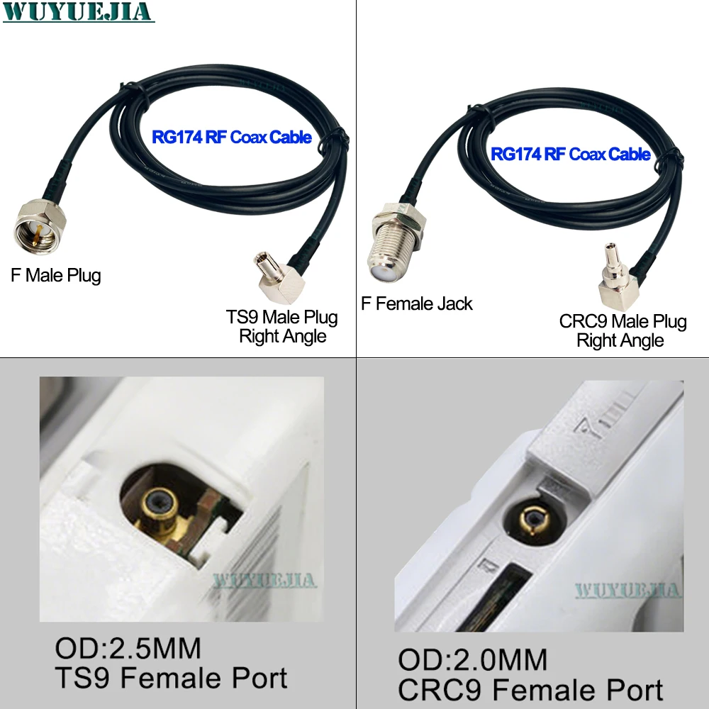 

10cm~10Meters F Female Jack to TS9 / CRC9 Male Plug Connector 50ohm RG-174 Coaxial Cable For GPS / 4G LTE Antenna Extension Wire