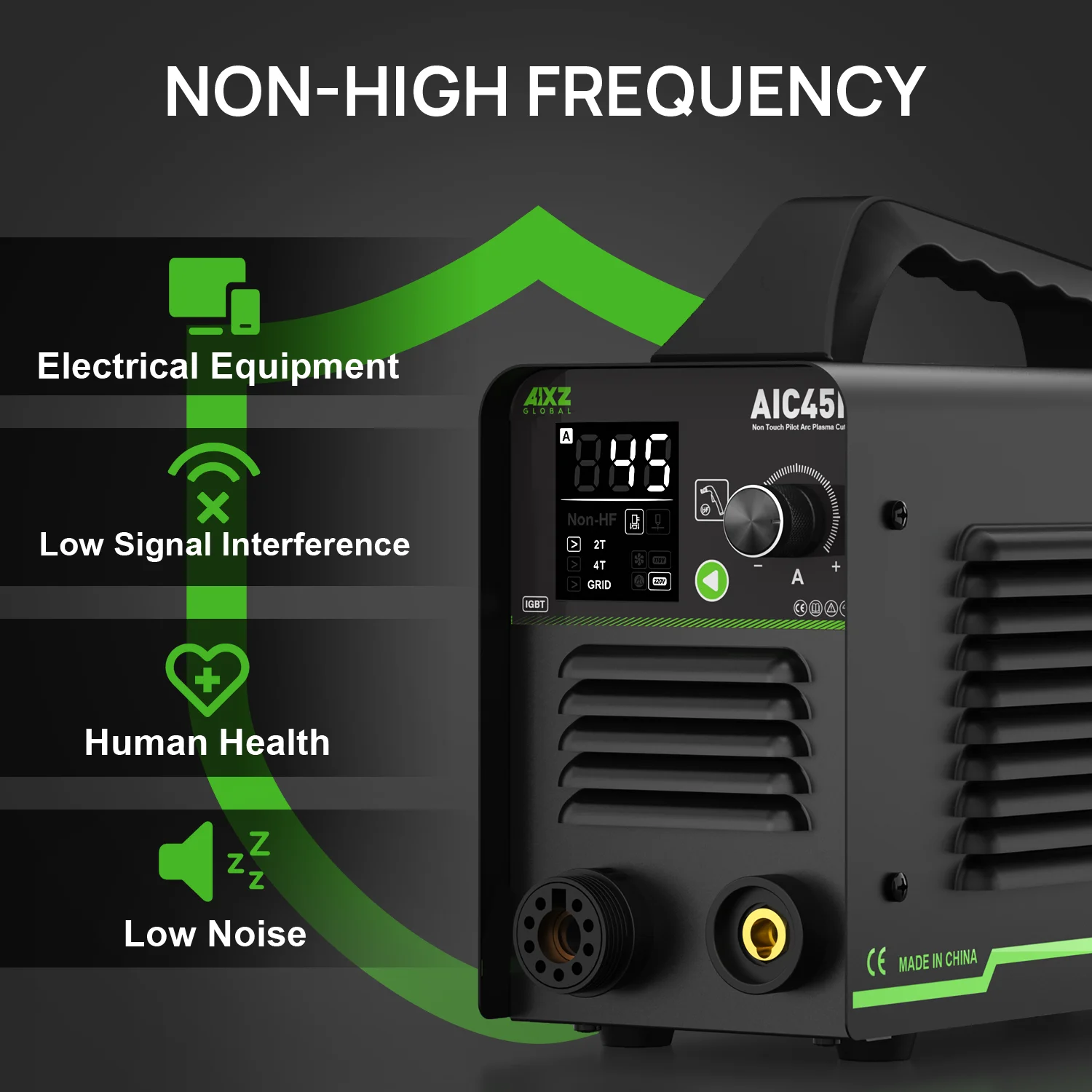 AIXZ AIC45II Plasma Cutter Non-Touch Pilot ARC 45Amps DC Air Plasma Cutting Machine 220V Digital Plasma Cutter Clean Cut 16mm