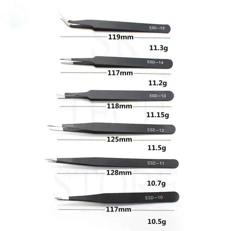 6pcs Precision Tweezers Set ESD Anti-Static Stainless Steel Tweezers Repair Tools for Electronics Repair Soldering Craft Tools