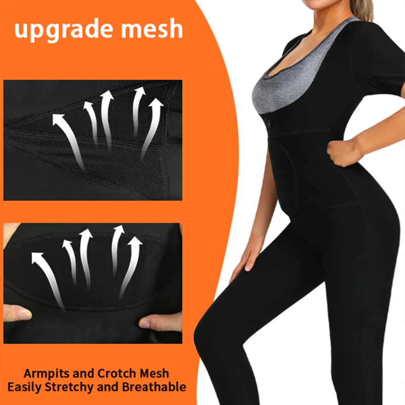 Women's 4-In-1 Short sleeved pants Sauna Sweat Suit Full Body Shaper Fat Workout Weight Loss Slimming Waist Trainer Jumpsuits image 3