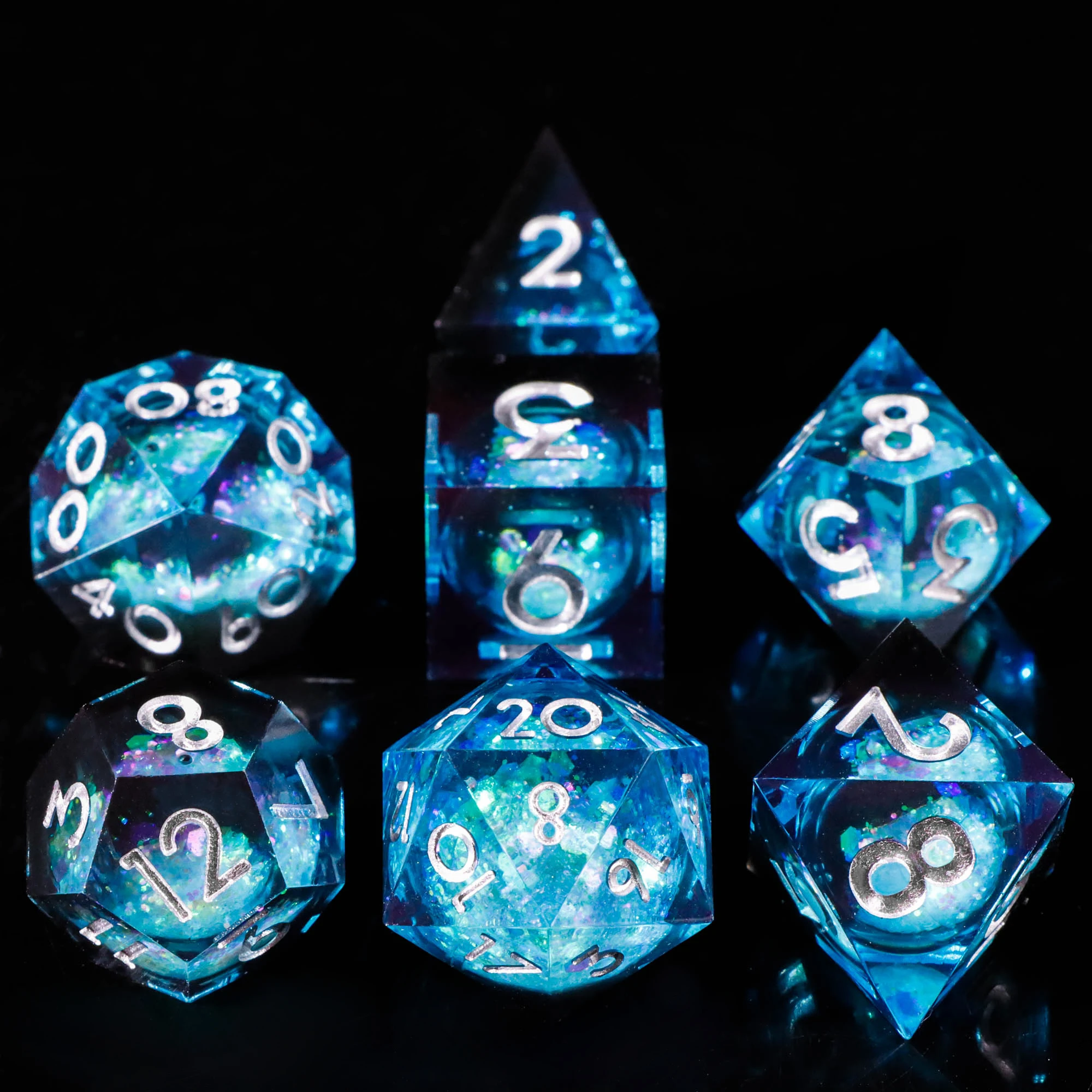 مجموعة نرد متعدد السطوح سائل متعدد السطوح، رمال متحركة، نردات راتينج مصنوعة يدويًا للزنزانات والتنينات، ألعاب طاولة RPG MTG