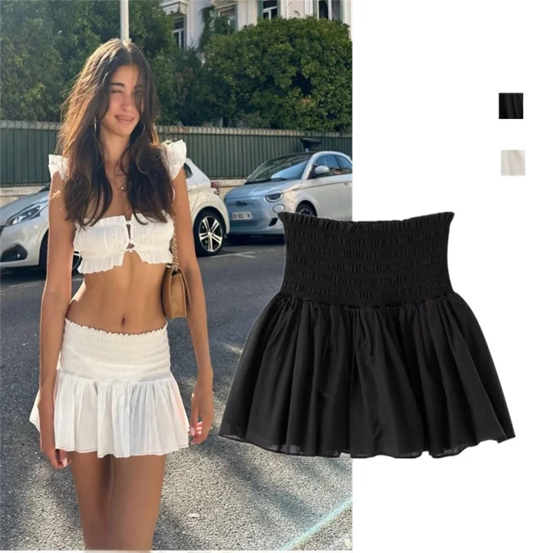 American Sweet Cool Design Double Layered Ruffle Hem f Skirt Ballet Sle Puffy ort Skirt Street Sle mid Waist Pure Color